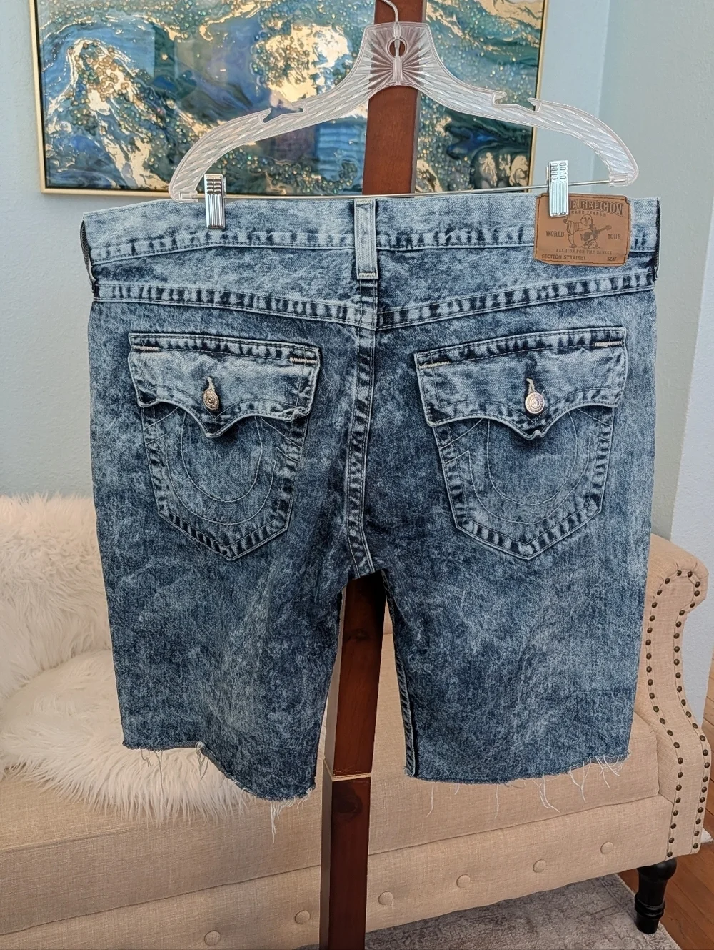 True Religion Acid Wash Denim Home Made Cut Off Short Men 42 RN#112970